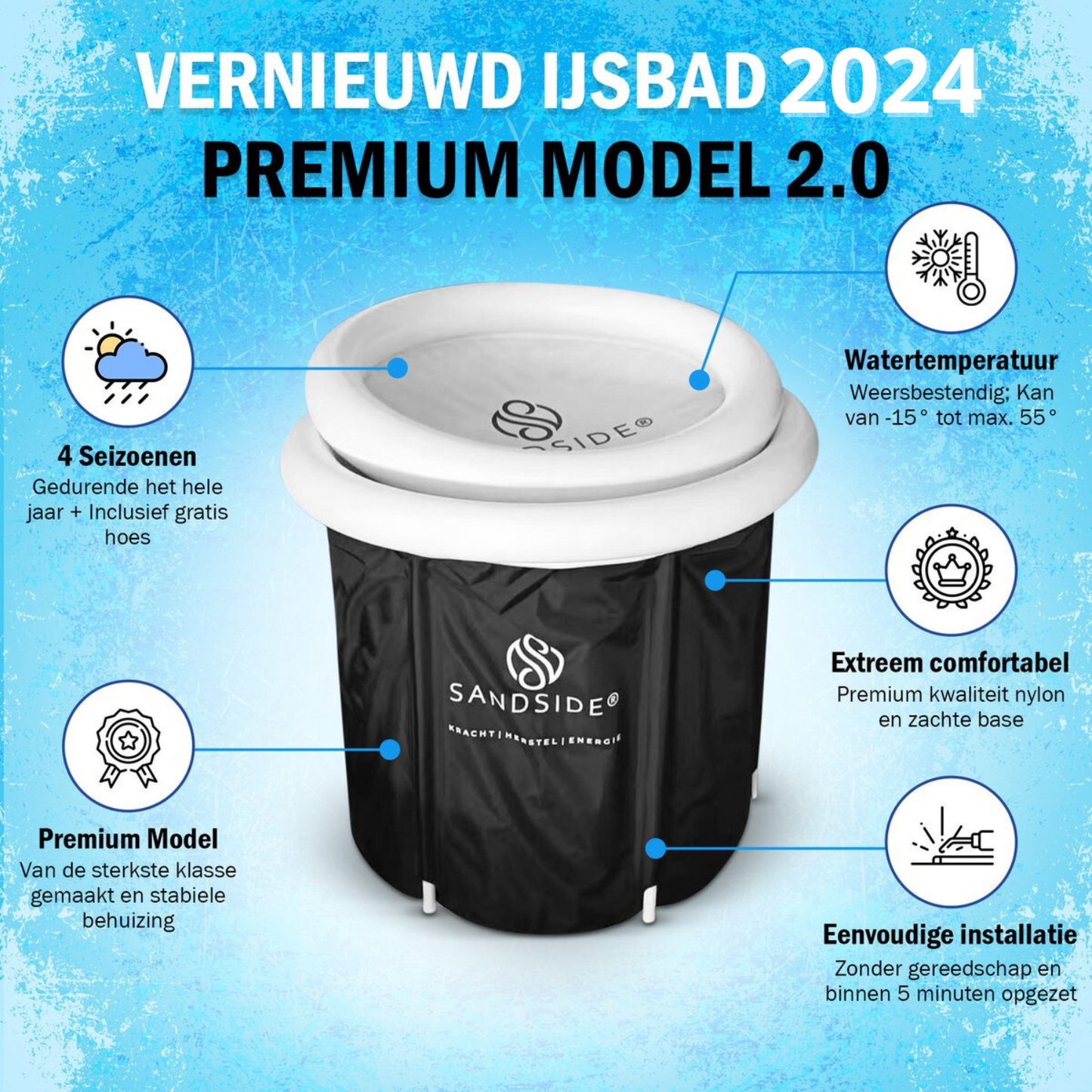 Sandside Ice Bath XL 2023 – faltbare Badewanne – Eisbad – Badewanne für Erwachsene – Badeeimer – faltbare Badewanne – Wim Hof