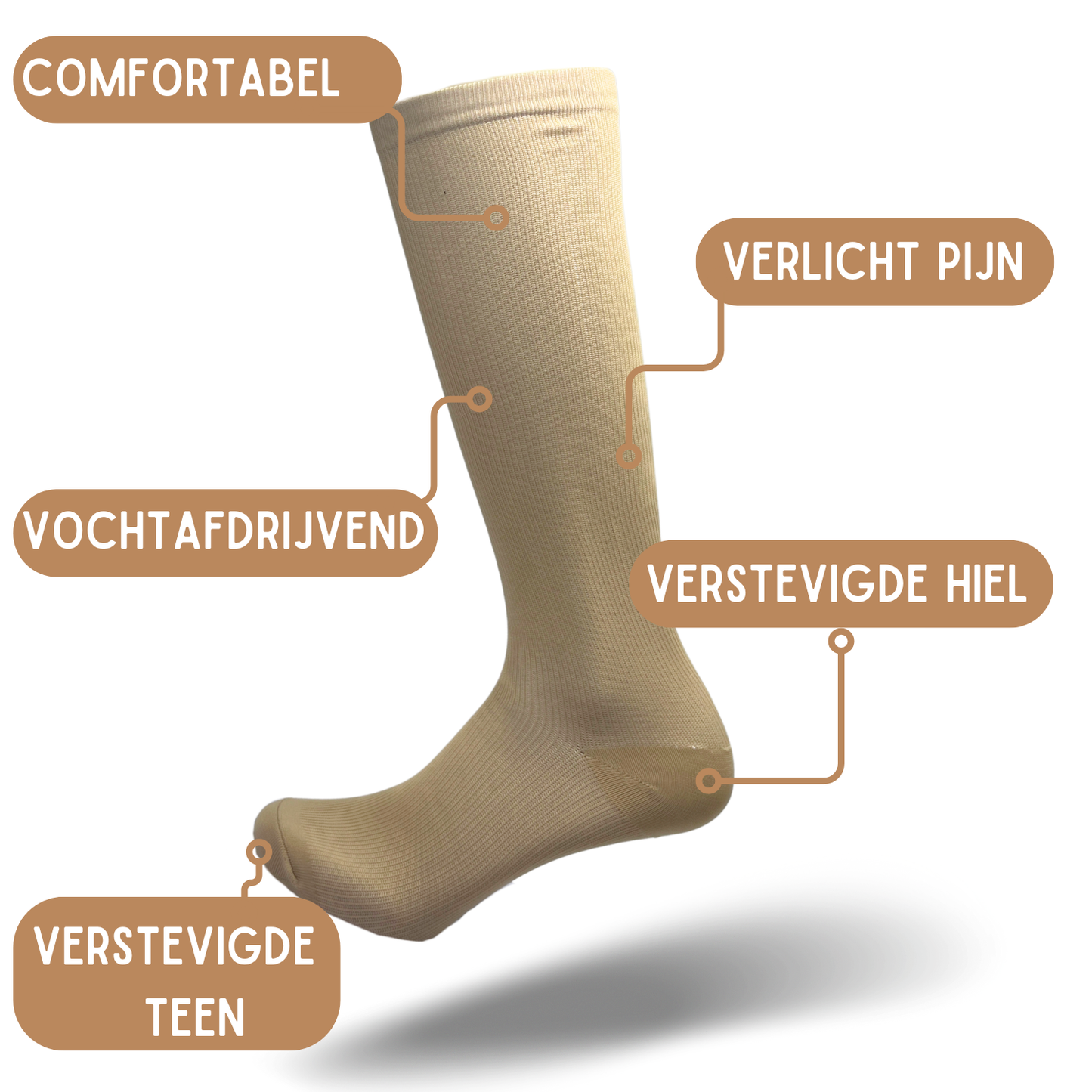 Sandside Compressiekousen Beige - 1 Paar